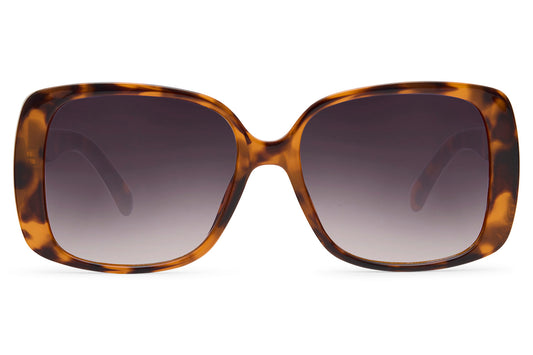 Women’s oversized rectangle sunglasses with tortoiseshell frame and gradient brown lenses by Sunglass Station, bold statement eyewear inspired by modern Greek style fashion, available online with free shipping across the UK and Europe
