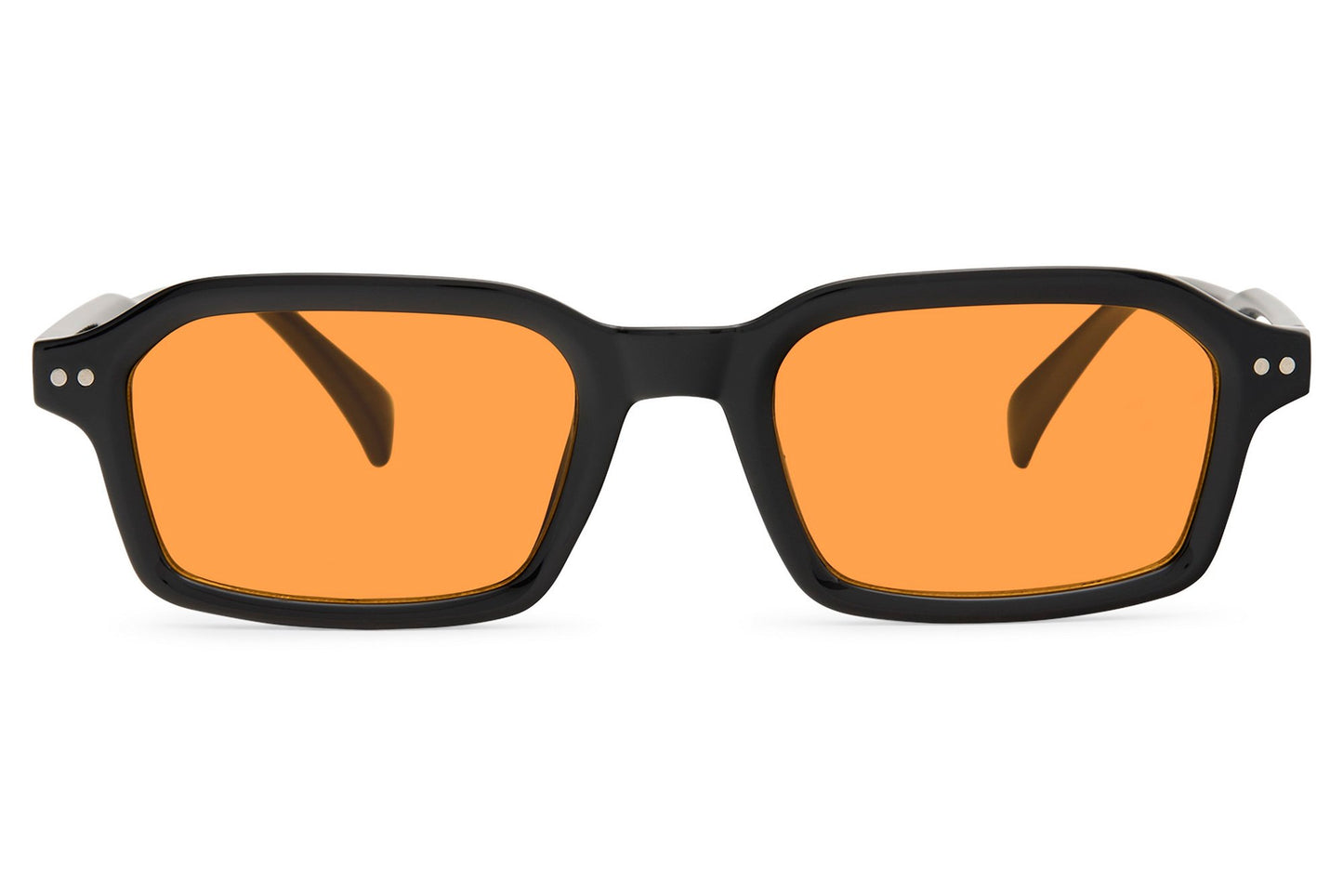 Men’s rectangle sunglasses with orange lenses by Sunglass Station, bold modern eyewear with lightweight recycled material frame