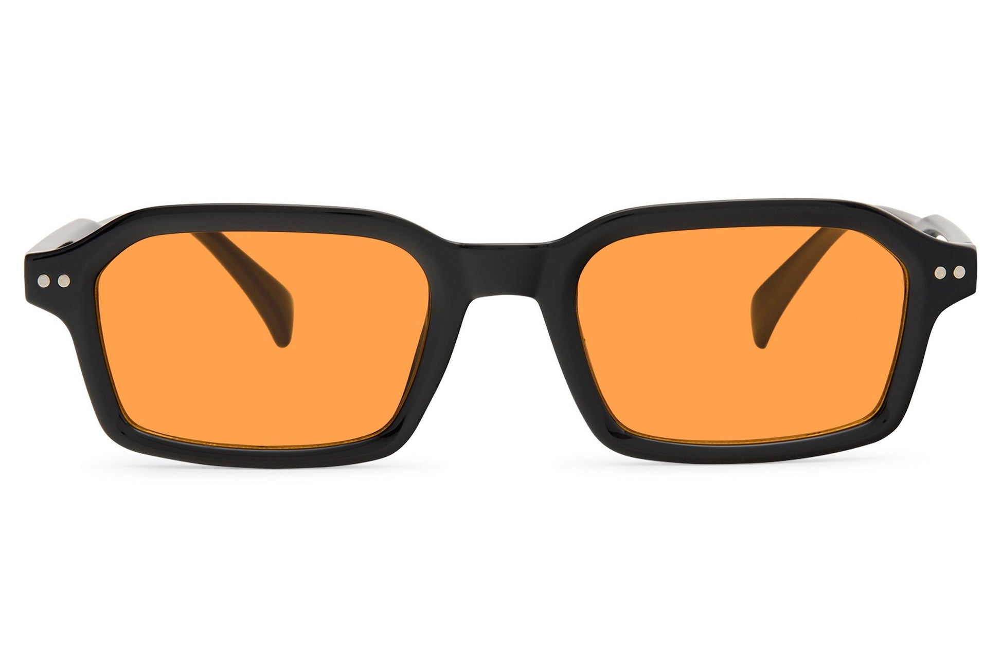 Men’s rectangle sunglasses with orange lenses by Sunglass Station, bold modern eyewear with lightweight recycled material frame