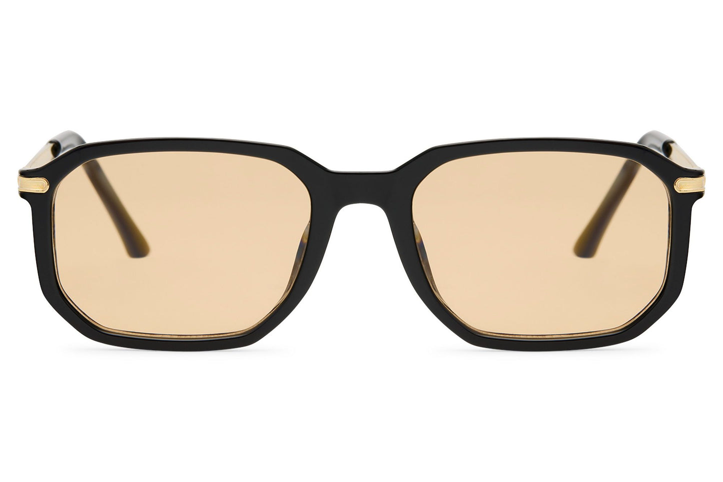 Rectangle sunglasses with black frame and amber lenses by Sunglass Station, unisex design offering a bold yet minimal everyday style