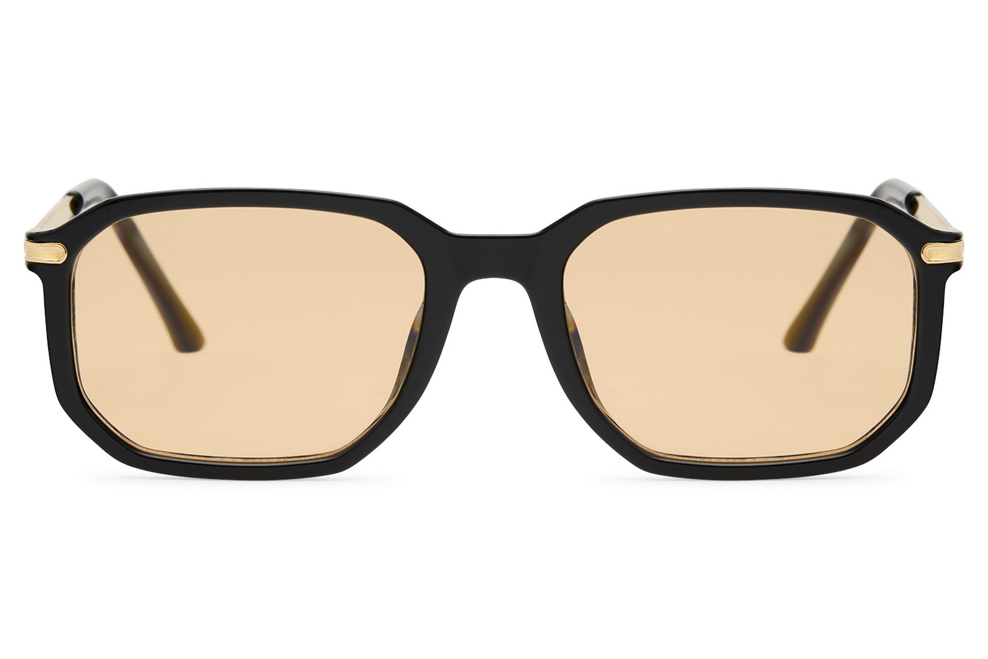 Rectangle sunglasses with black frame and amber lenses by Sunglass Station, unisex design offering a bold yet minimal everyday style