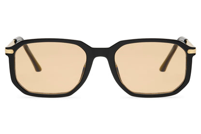 Rectangle sunglasses with black frame and amber lenses by Sunglass Station, unisex design offering a bold yet minimal everyday style