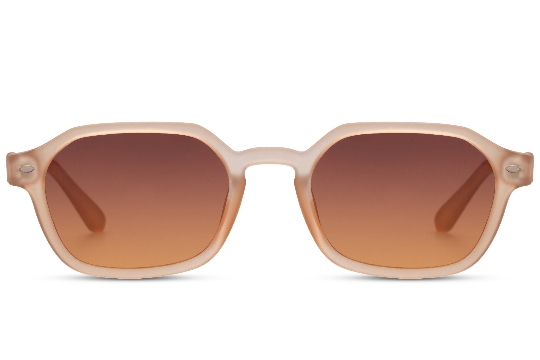 Rectangle sunglasses with beige frame and brown tinted lenses by Sunglass Station, eco-friendly unisex eyewear with a clean rectangular design