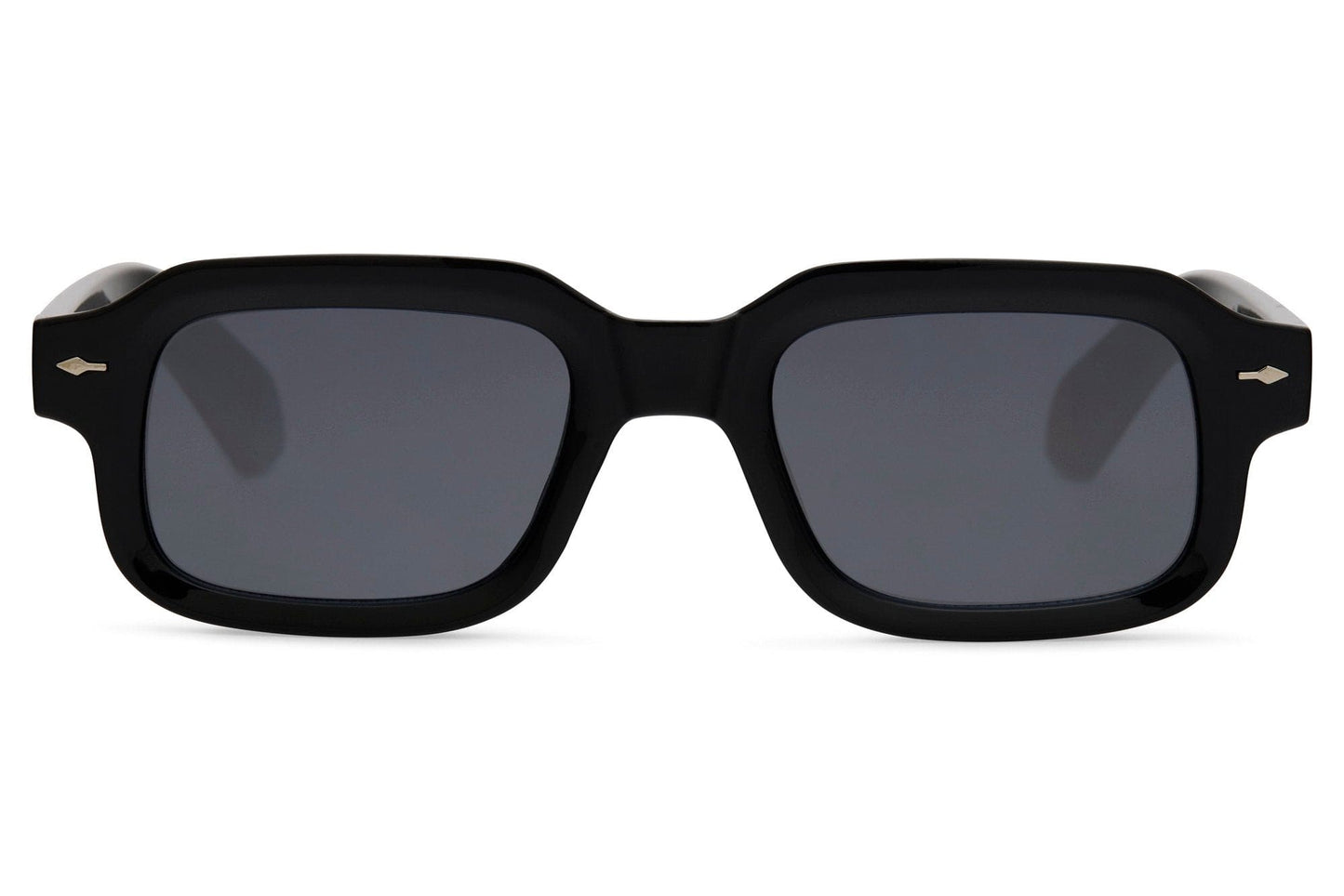 Black rectangle sunglasses with dark lenses by Sunglass Station, bold men’s eyewear with durable polycarbonate frame