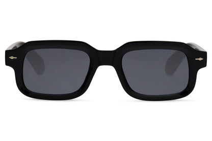 Black rectangle sunglasses with dark lenses by Sunglass Station, bold men’s eyewear with durable polycarbonate frame