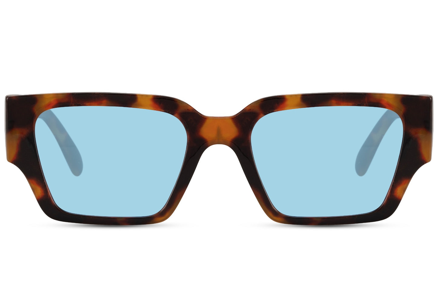 Rectangle sunglasses with tortoiseshell frame and blue lenses by Sunglass Station, stylish unisex eyewear with a contemporary finish