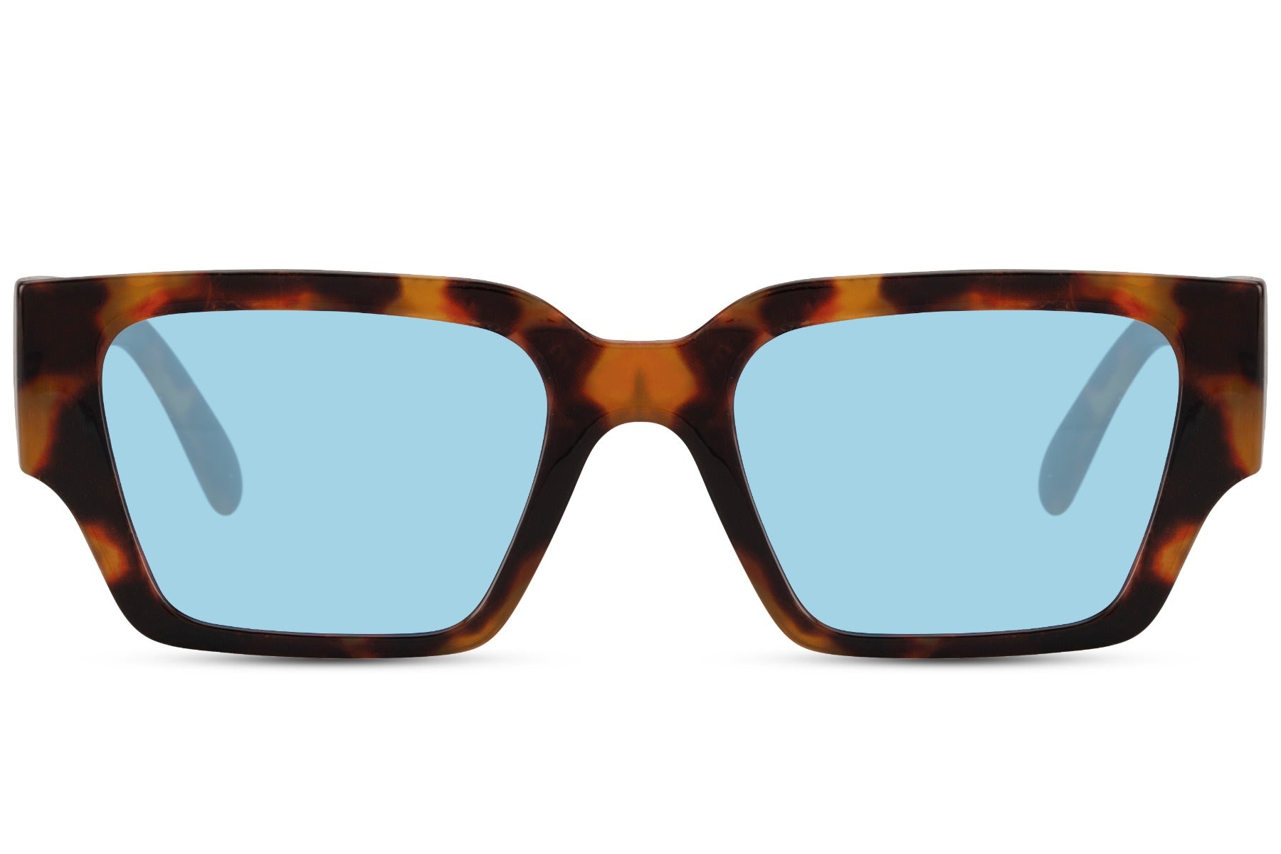 Rectangle sunglasses with tortoiseshell frame and blue lenses by Sunglass Station, stylish unisex eyewear with a contemporary finish
