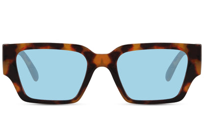 Rectangle sunglasses with tortoiseshell frame and blue lenses by Sunglass Station, stylish unisex eyewear with a contemporary finish