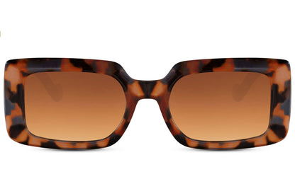 Rectangle sunglasses with brown animal print frame by Sunglass Station, stylish unisex eyewear with a bold rectangular design