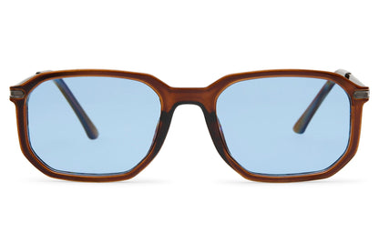 Unisex rectangle sunglasses with clear blue lenses and tortoiseshell frame by Sunglass Station, lightweight design with a modern clean finish