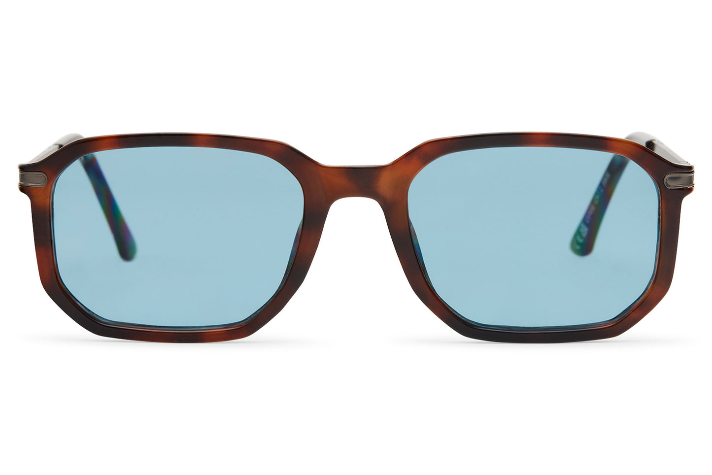 Rectangle sunglasses with light blue lenses and tortoiseshell frame by Sunglass Station, unisex eyewear designed for a stylish and comfortable daily look
