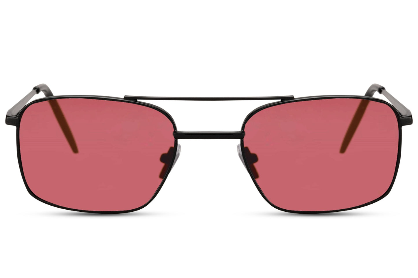 Rectangle sunglasses with metallic black frame and pink lenses by Sunglass Station, stylish unisex eyewear with a modern and lightweight feel