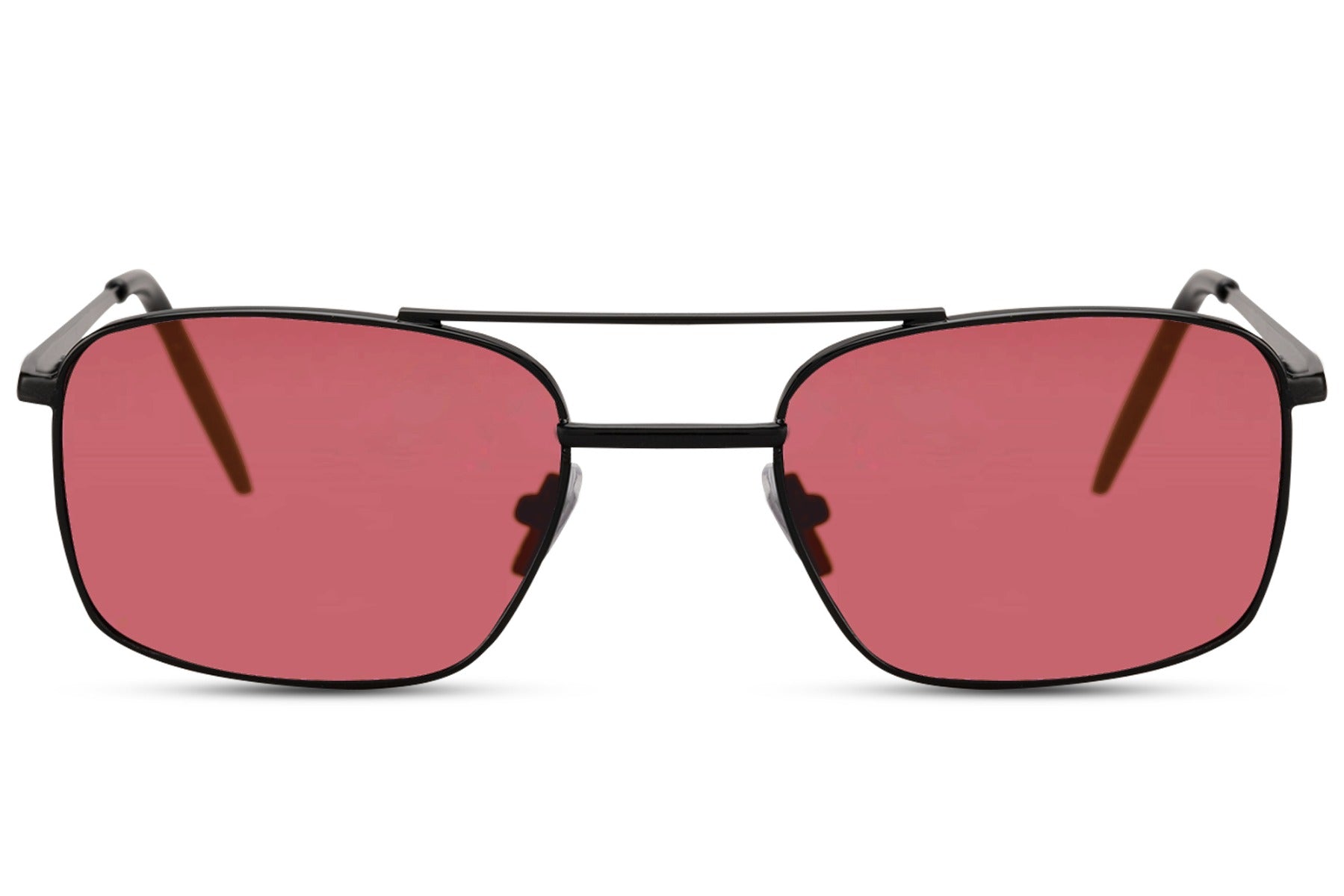 Rectangle sunglasses with metallic black frame and pink lenses by Sunglass Station, stylish unisex eyewear with a modern and lightweight feel