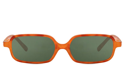 Rectangle sunglasses with orange frame and green lenses by Sunglass Station, unisex eyewear with a bold yet minimal design
