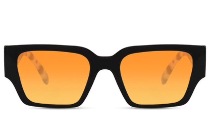 Unisex rectangle sunglasses with orange tinted lenses by Sunglass Station, bold modern eyewear with a sleek and minimal design