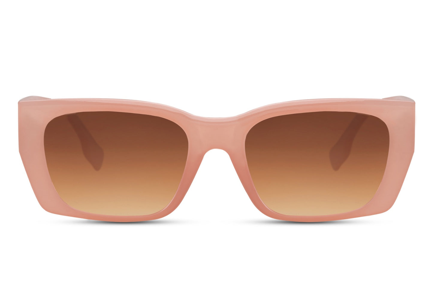 Rectangle sunglasses with pink frame and brown gradient lenses by Sunglass Station, stylish eyewear with a soft feminine Paris-inspired look