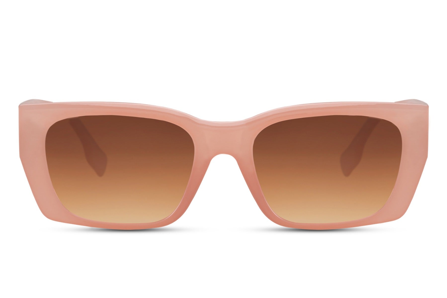 Rectangle sunglasses with pink frame and brown gradient lenses by Sunglass Station, stylish eyewear with a soft feminine Paris-inspired look