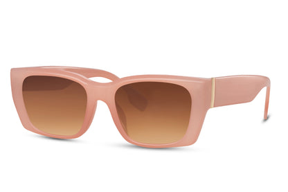 Rectangle sunglasses with pink frame and brown lenses by Sunglass Station, elegant unisex eyewear with a refined and modern design