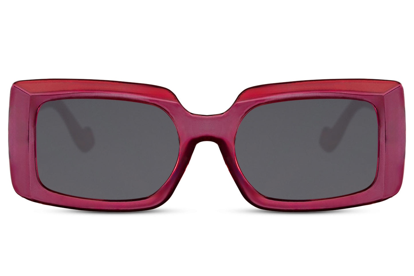 Rectangle sunglasses with red frame and dark lenses by Sunglass Station, bold unisex eyewear for standout everyday style