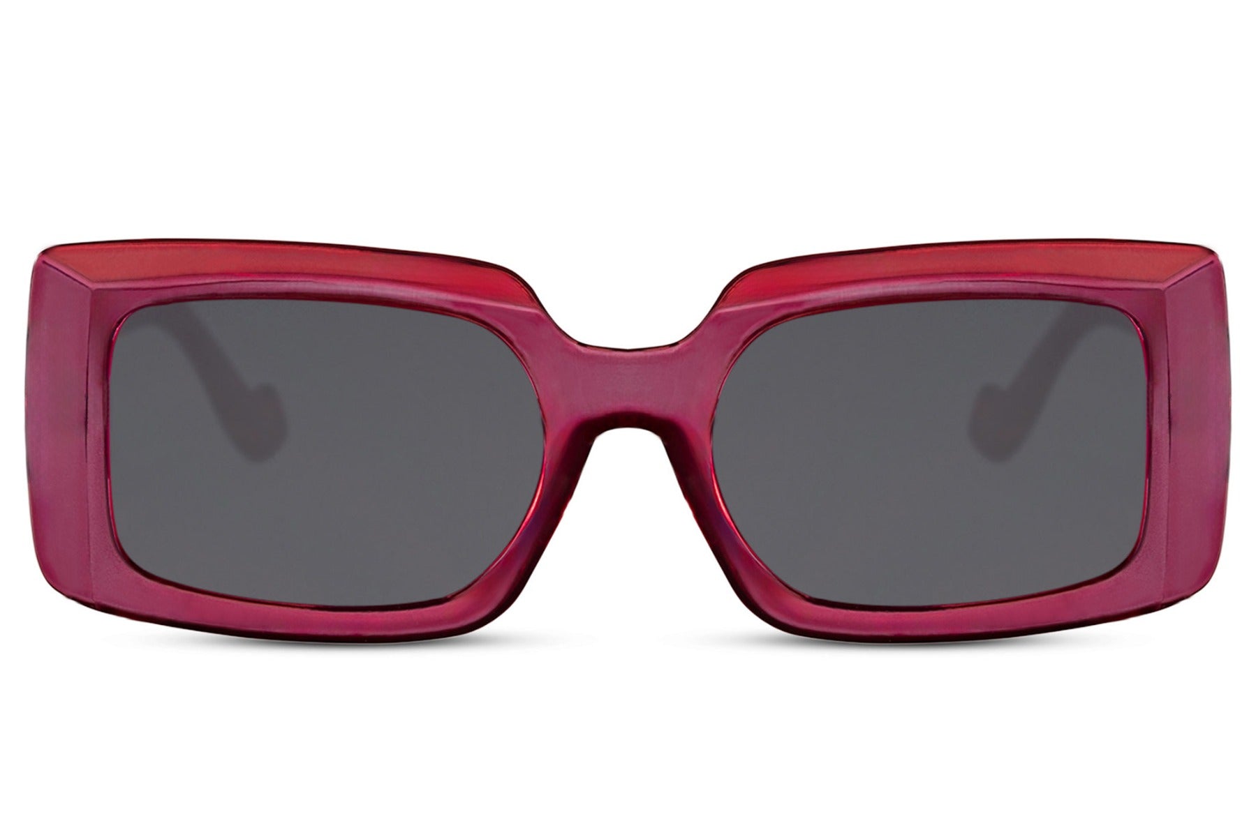 Rectangle sunglasses with red frame and dark lenses by Sunglass Station, bold unisex eyewear for standout everyday style