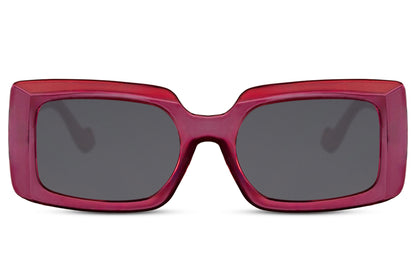 Rectangle sunglasses with red frame and dark lenses by Sunglass Station, bold unisex eyewear for standout everyday style