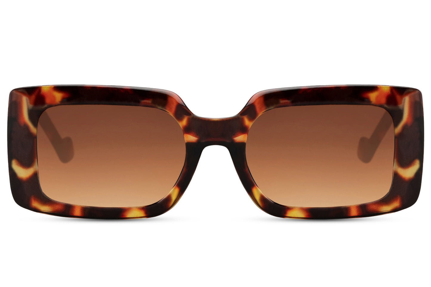 Rectangle sunglasses with tortoiseshell frame and brown lenses by Sunglass Station, unisex eyewear combining classic pattern with modern shape