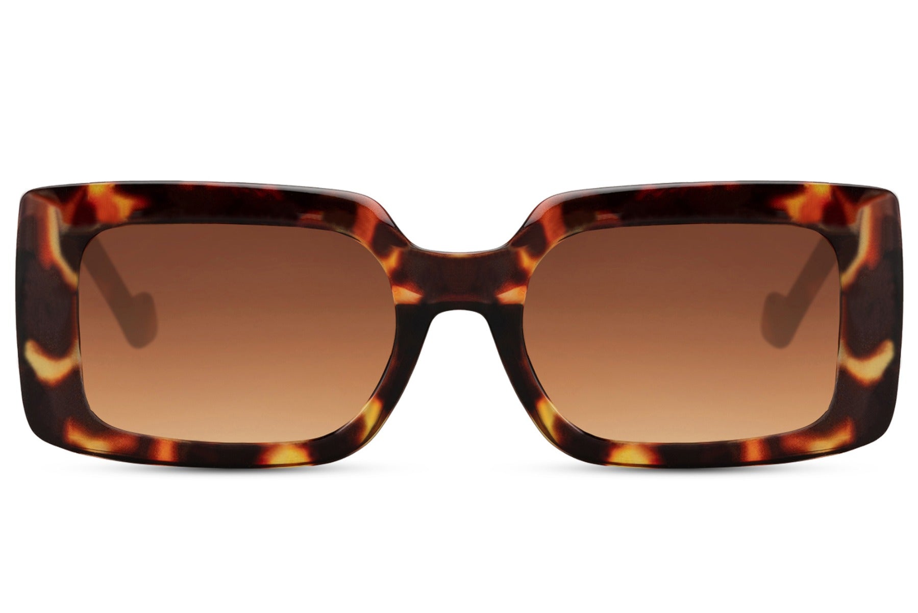 Rectangle sunglasses with tortoiseshell frame and brown lenses by Sunglass Station, unisex eyewear combining classic pattern with modern shape