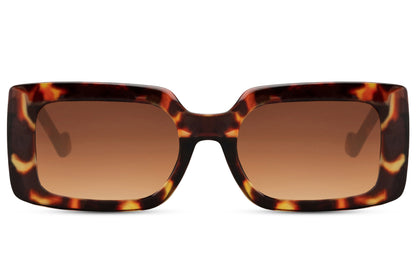 Rectangle sunglasses with tortoiseshell frame and brown lenses by Sunglass Station, unisex eyewear combining classic pattern with modern shape