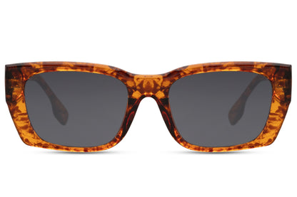 Rectangle sunglasses with tortoiseshell frame and dark lenses by Sunglass Station, elegant unisex eyewear inspired by Parisian style fashion, available online with free shipping across the UK and Europe