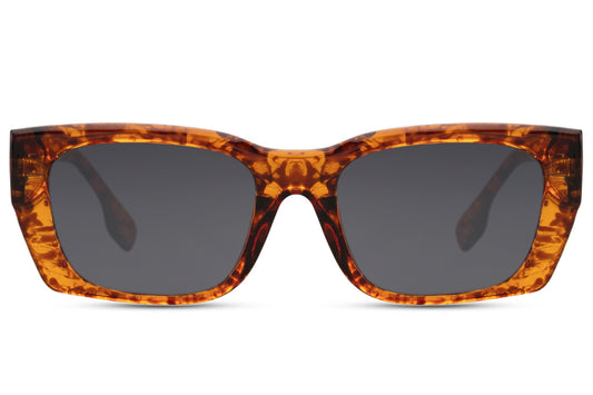 Rectangle sunglasses with tortoiseshell frame and dark lenses by Sunglass Station, elegant unisex eyewear inspired by Parisian style fashion, available online with free shipping across the UK and Europe