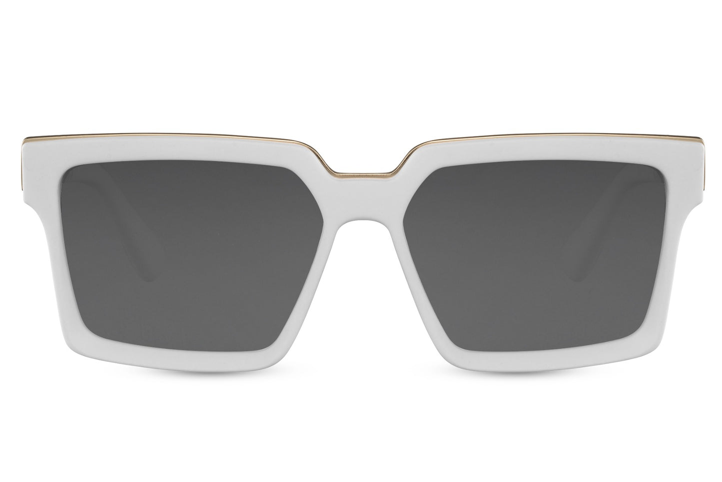 Rectangle sunglasses with white frame and grey lenses by Sunglass Station, eco-friendly unisex eyewear suitable for daily wear
