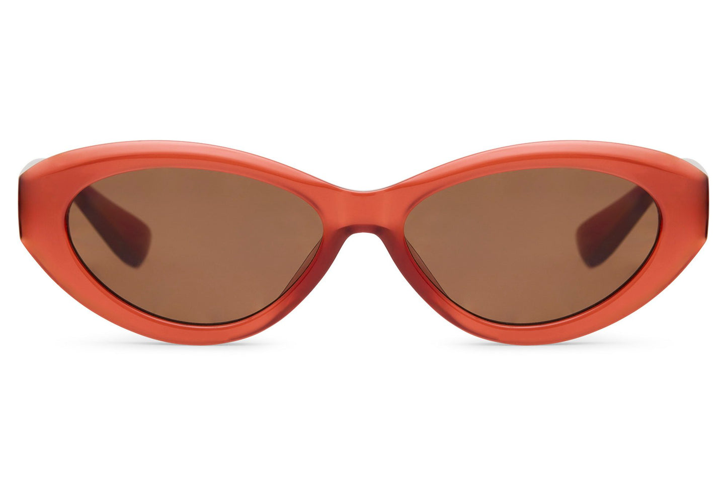 Retro red cat eye sunglasses with narrow silhouette and tinted lenses, adding a bold vintage touch to modern outfits