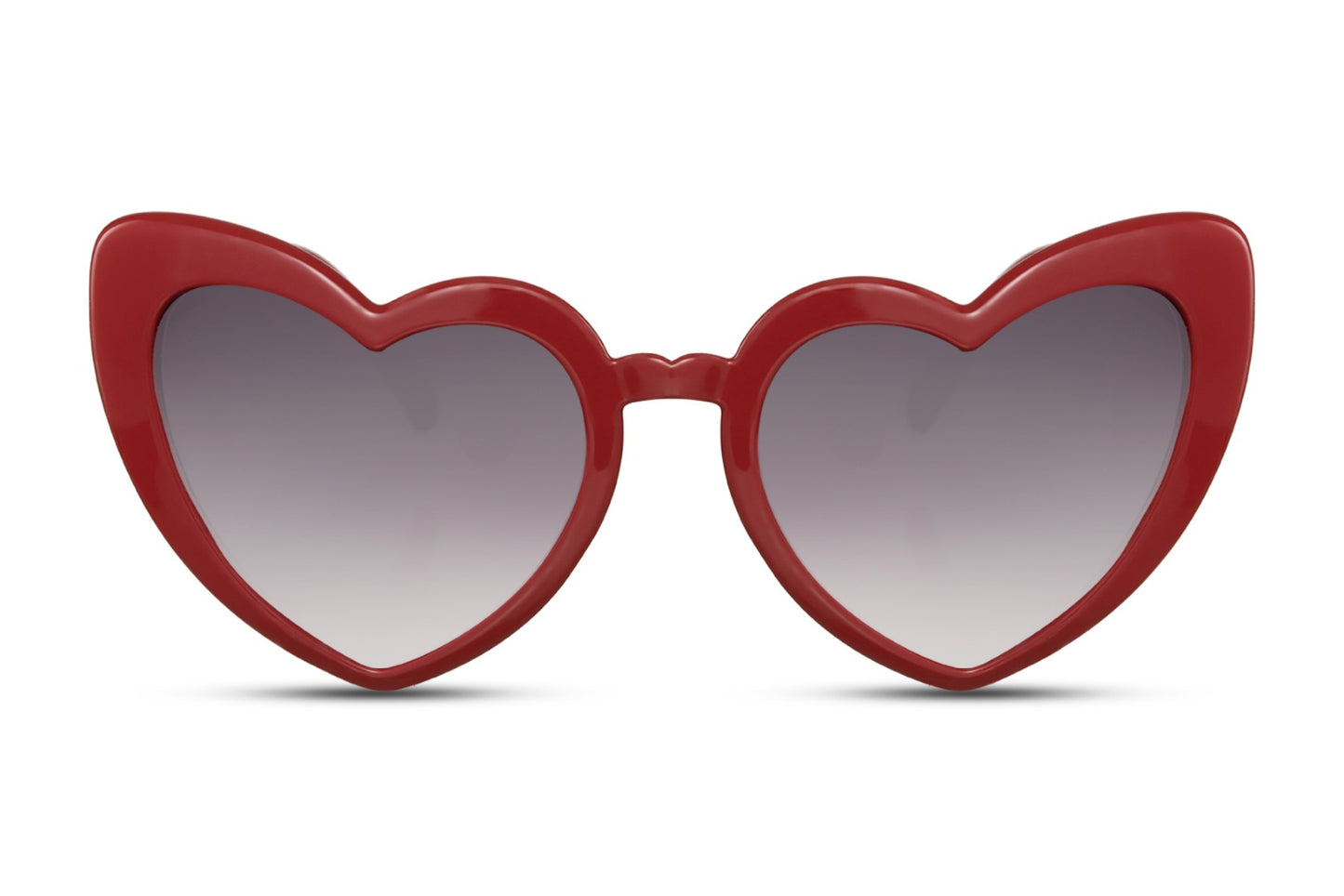 Red heart shape cat eye sunglasses with bold frame and tinted lenses