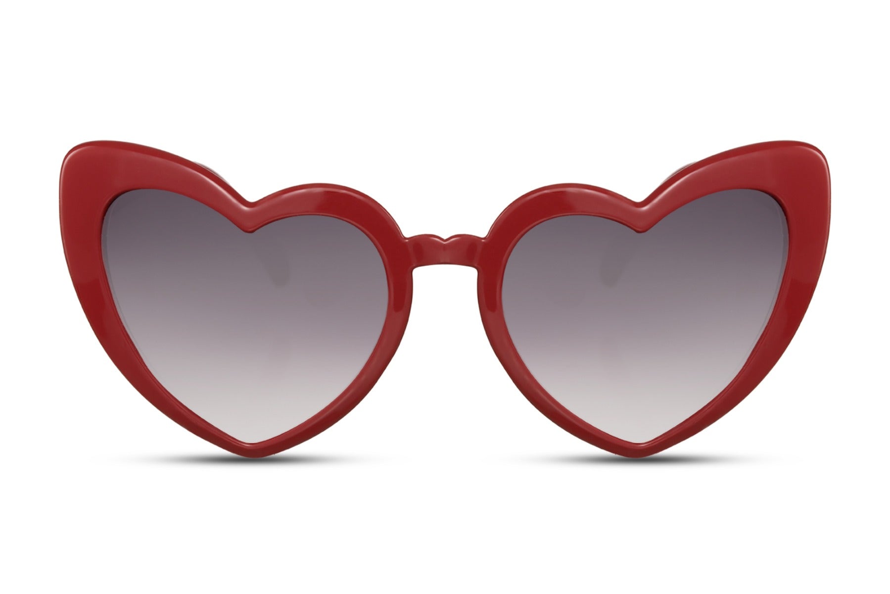Red heart shape cat eye sunglasses with bold frame and tinted lenses