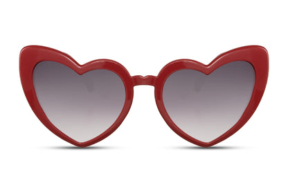 Red heart shape cat eye sunglasses with bold frame and tinted lenses