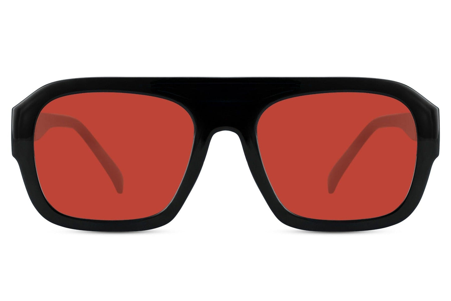 Rectangle aviator sunglasses with red tinted lenses, designed for a bold fashion statement and standout street style