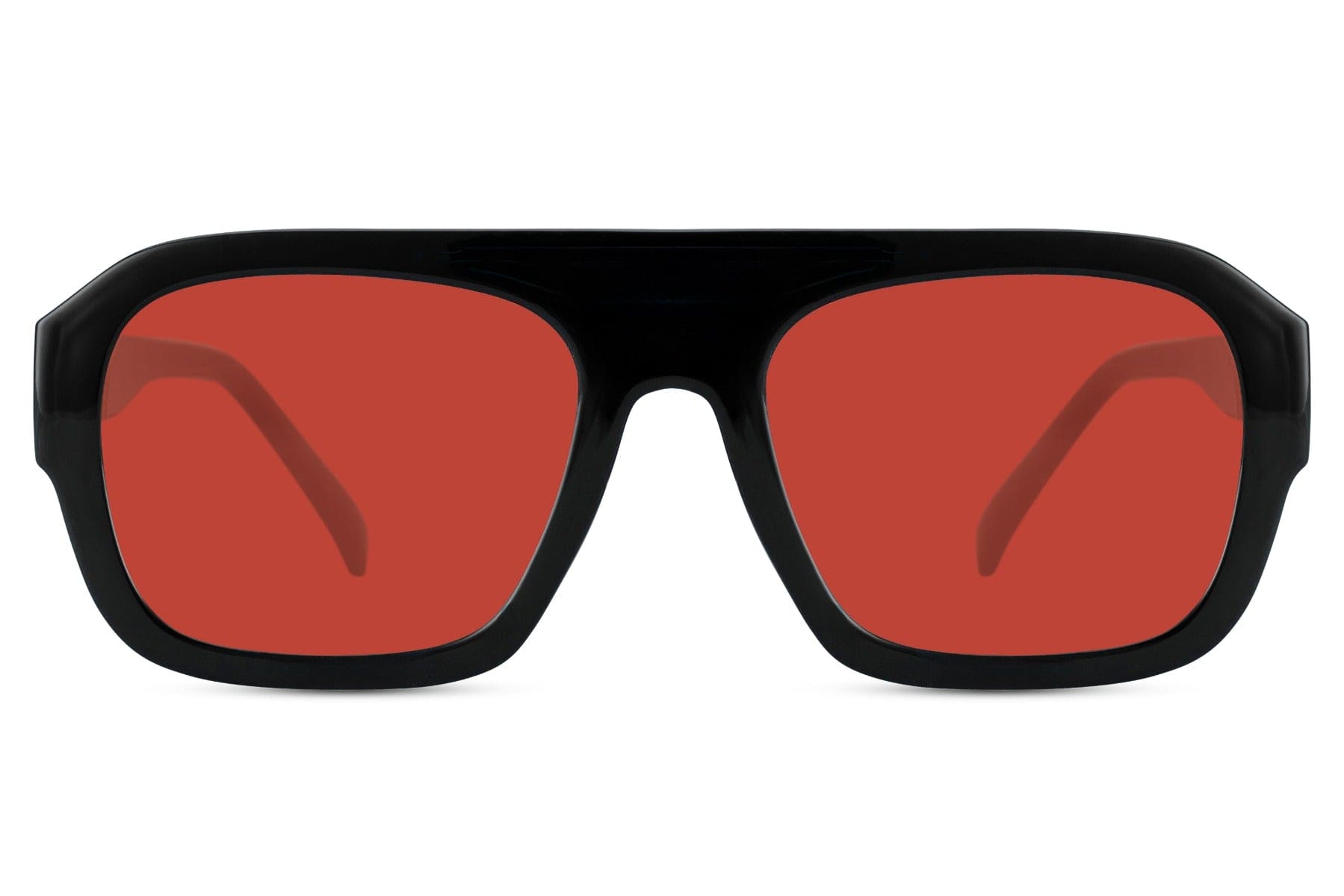 Rectangle aviator sunglasses with red tinted lenses, designed for a bold fashion statement and standout street style