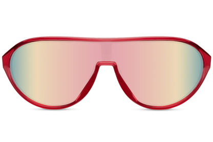 Red mirrored aviator sports sunglasses ideal for running and cycling, offering glare reduction and clear vision