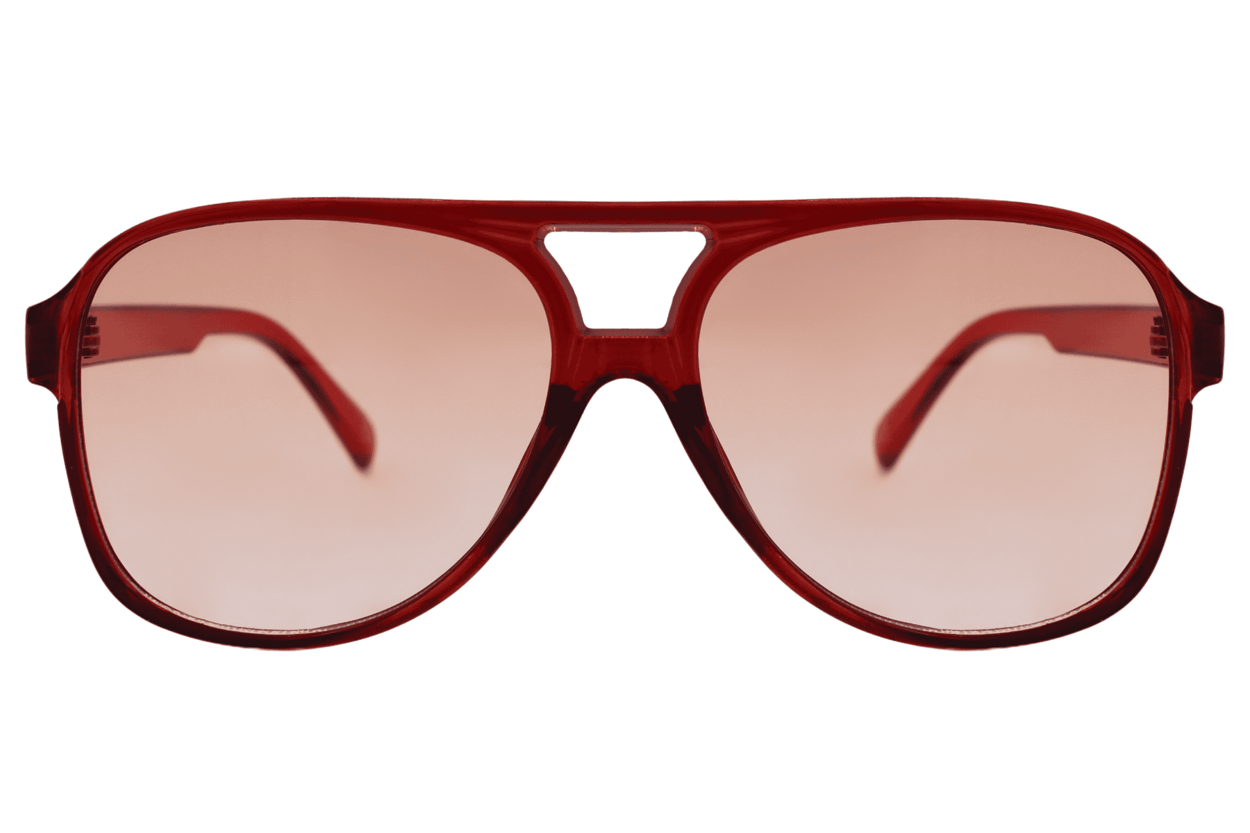 Red tinted aviator sunglasses with a retro design, ideal for bold fashion styling and standout outfits