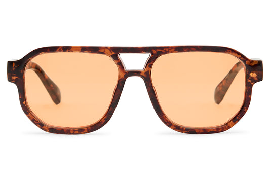 Retro chic aviator sunglasses with tortoiseshell frame and orange tinted lenses, designed for bold everyday styling and standout fashion looks