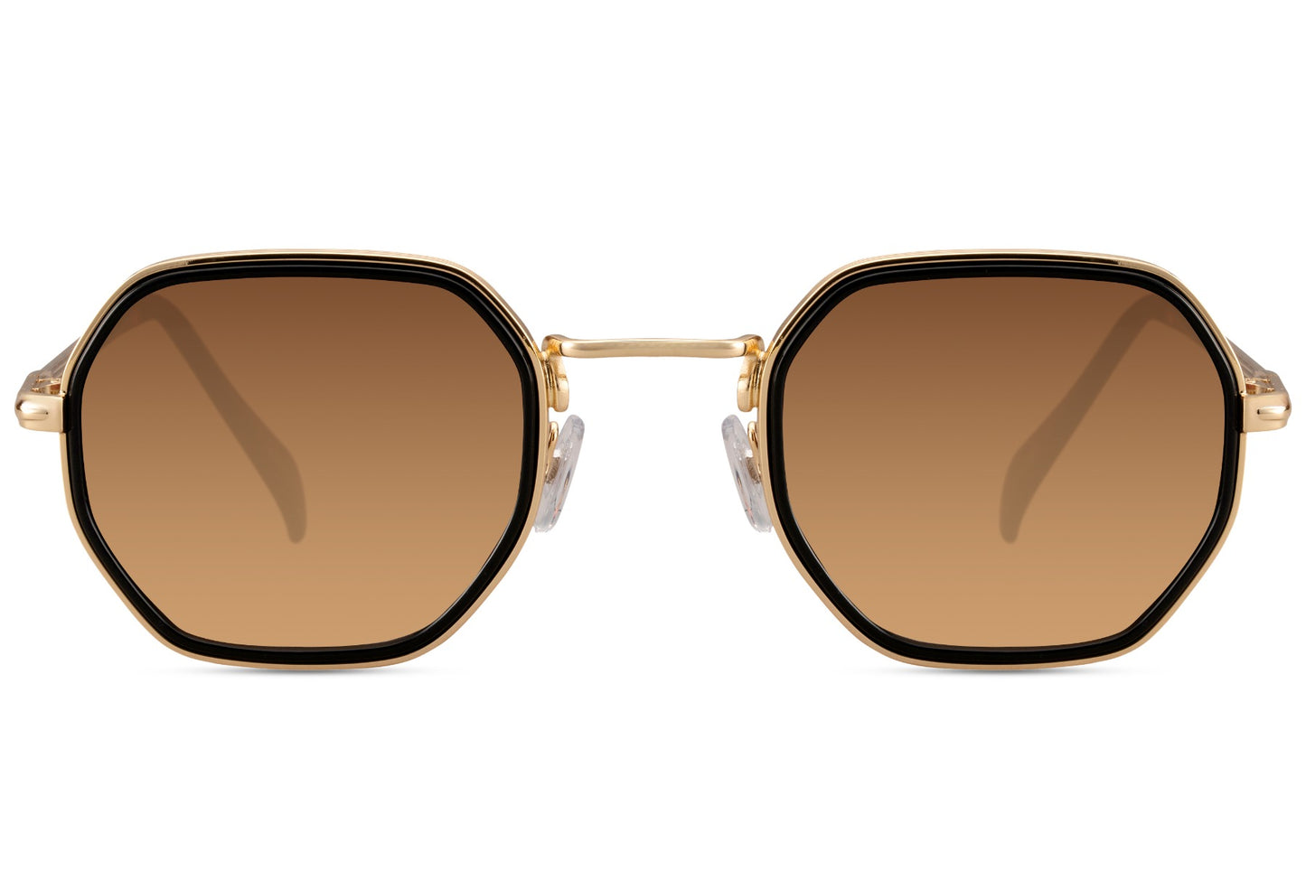 Retro geometric sunglasses with warm brown tinted lenses for casual outfits and vintage inspired streetwear