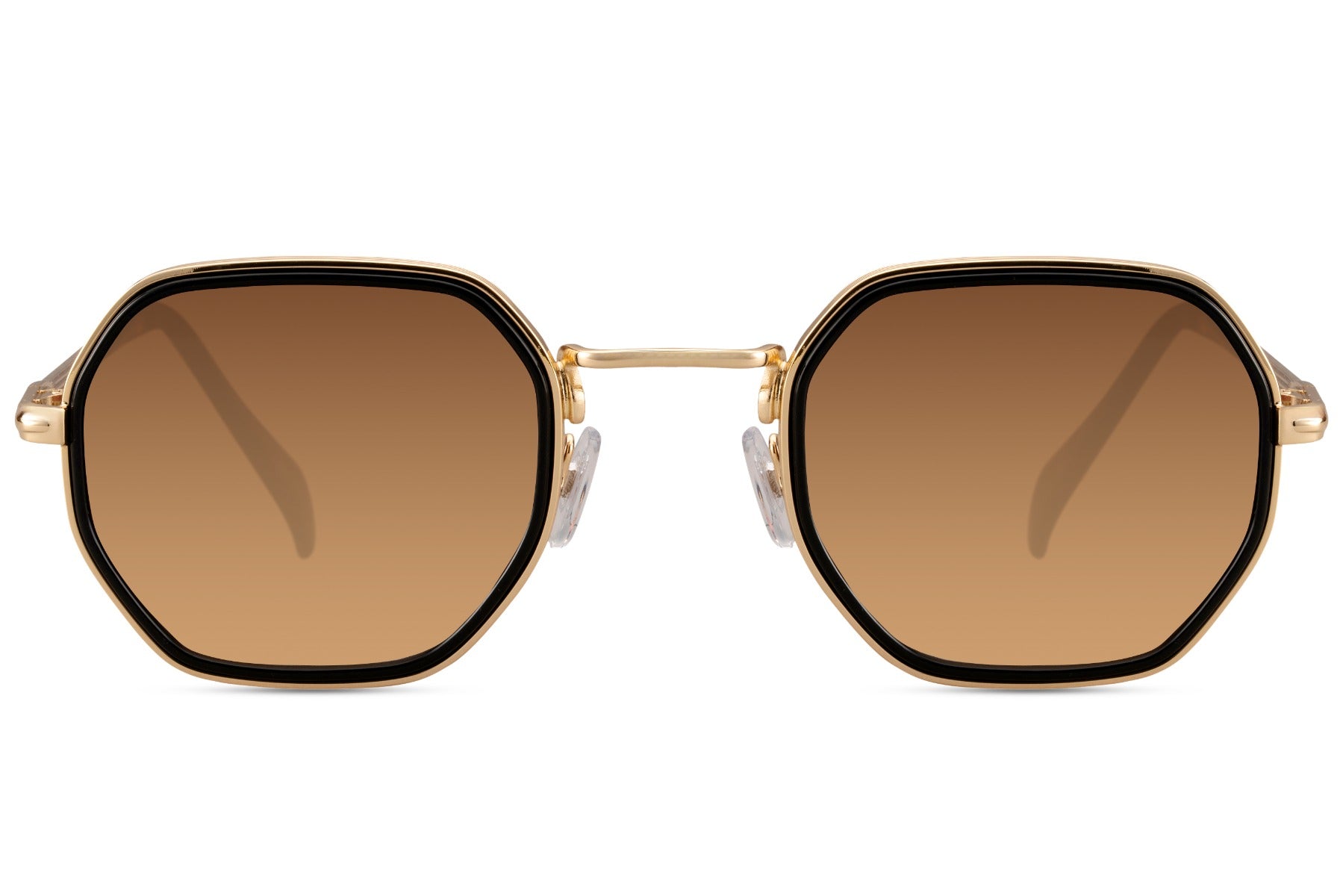 Retro geometric sunglasses with warm brown tinted lenses for casual outfits and vintage inspired streetwear