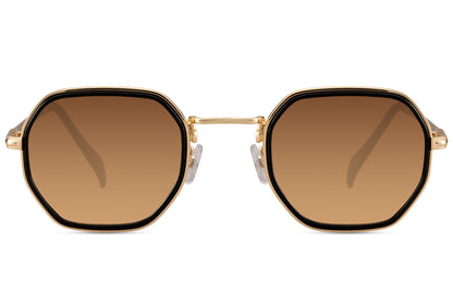 Retro geometric sunglasses with warm brown tinted lenses for casual outfits and vintage inspired streetwear