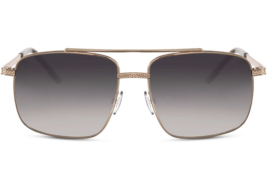 Retro rectangle aviator sunglasses with gold frame and gradient brown lenses by Sunglass Station, metal frame unisex eyewear with UV protection, available with free shipping across the UK and Europe