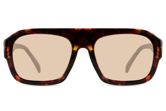 Retro rectangle aviator sunglasses with tortoiseshell frame and beige lenses, combining vintage style with a bold modern shape