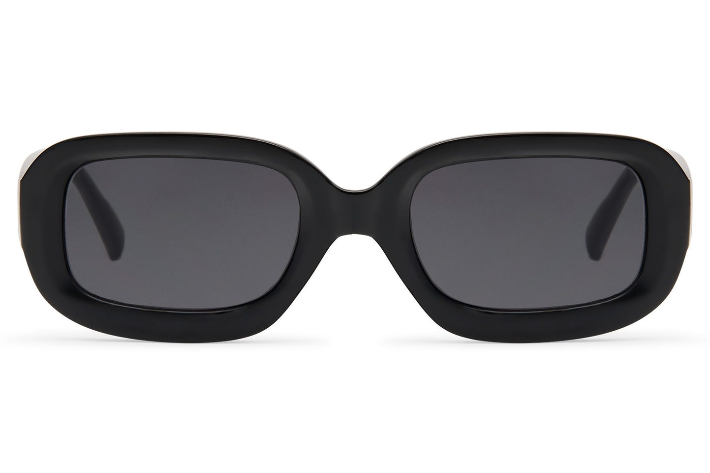 Black retro rectangle sunglasses for men and women by Sunglass Station, minimalist eco-conscious design with durable polycarbonate lenses