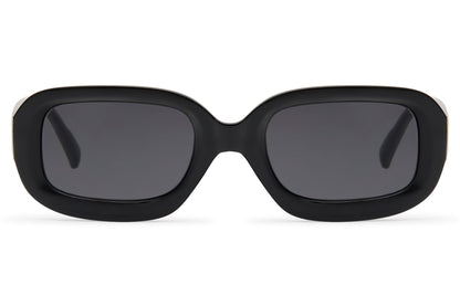 Black retro rectangle sunglasses for men and women by Sunglass Station, minimalist eco-conscious design with durable polycarbonate lenses