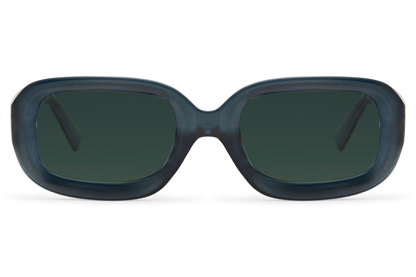 Retro eco rectangle sunglasses with dark green frame and lenses by Sunglass Station, stylish unisex eyewear designed for everyday comfort and fashion