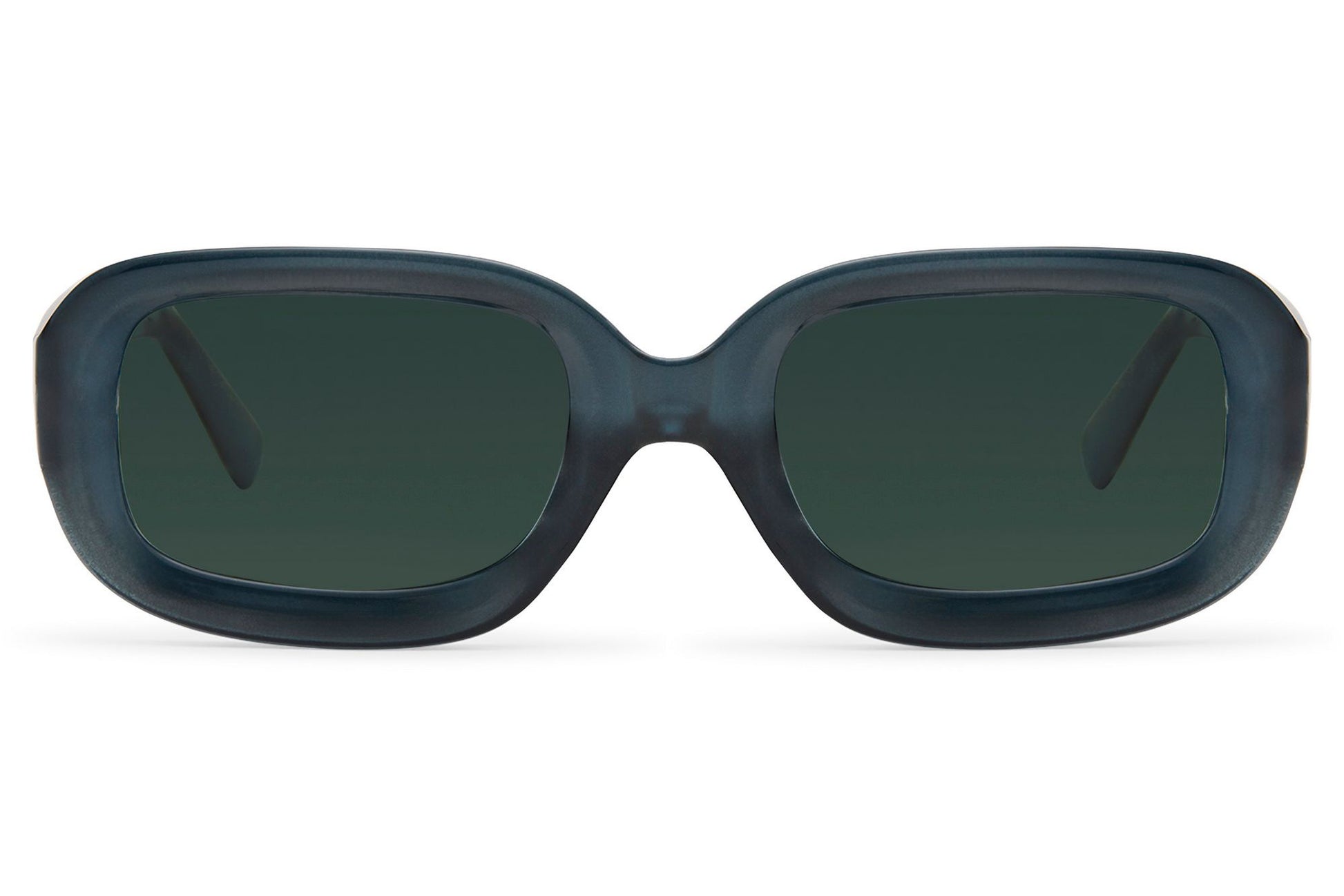 Retro eco rectangle sunglasses with dark green frame and lenses by Sunglass Station, stylish unisex eyewear designed for everyday comfort and fashion