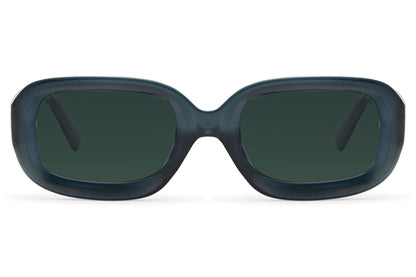 Retro eco rectangle sunglasses with dark green frame and lenses by Sunglass Station, stylish unisex eyewear designed for everyday comfort and fashion